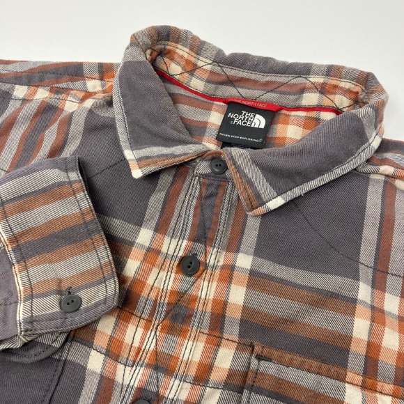 The North Face Men's XL Plaid Flannel Shirt Long Sleeve Button Front Gray Orange - Picture 1 of 7